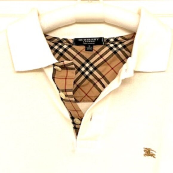 Burberry London Long Sleeve Polo, White, 100% Cotton, Size L - Picture 1 of 6